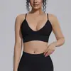 Nuevo top de yoga estilo europeo y americano, ropa interior deportiva de color liso con copas en el pecho, tirantes finos, hermoso diseño en la espalda, camiseta sin mangas de fitness, camisola de yoga