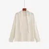 Elegante top de punto con lazada frontal para mujer talla grande, colección otoño 2026, estilo reversible de dos piezas, capa base para mujeres con curvas, 25199