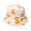 Estilo K de Otoño e Invierno Sombrero de Pescador con Estampado de Margarita Felpa Popular Versátil Viaje Cálido Sombrero de Copa de Piel de Conejo