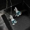 Pendientes de conejo con microincrustaciones de diamantes, bonitos y encantadores, con colgante de topacio azul cielo natural de imitación, bonito anillo abierto de conejo para mujer.