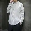 Nova Camisa Masculina Estilo Chinês Primavera e Verão 2023 Algodão e Linho Camisa Casual Tamanho Grande Tendência Cor Sólida Top de Botão para Homens