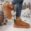 Botas de Neve com Solado Grosso para Mulheres, Novas Botas Curtas de Inverno, Botas Casuais da Moda Quentes Integradas de Couro e Pelo