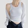 Ropa Exterior de Mujer sin Mangas de Manga Corta Transfronteriza Verano 2024 Cobertura Deportiva Cuello Cuadrado Ala Ancha Dulce y Picante Top Básico