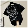Punto 2025 Verano Nuevo Estilo Línea Estéreo Decoración de Flores Grandes Camiseta de Manga Corta Sentido de Diseño para Mujer Top de Diseño