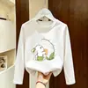 Camiseta de Manga Longa para Meninas 2026 Novo Modelo Camiseta Básica de Algodão Puro para Crianças Top de Gola Redonda Roupa Íntima Fofa para Meninas
