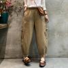 Verão Novo Algodão e Linho Roupas Femininas Bordado Retrô e Design de Renda Calças Leggings Estilo Japonês Feminino Calças Lanterna de Nove Pontos