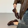 Mocasines de tacón grueso de piel genuina para mujer, nuevo estilo 2026, escote bajo, estilo británico, sin cordones, adecuados para ir al trabajo.