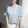 Camiseta de Verano 100% Algodón Australiano Peinado Ice-Cool Estilo Coreano Cuello Redondo, Top Básico de Color Sólido Estilo Coreano Holgado Adelgazante para Mujer