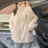 Nueva Chaqueta de Lana de Cordero Holgada con Cuello Alto para Mujer Otoño e Invierno 2025 Forro Polar y Engrosada Estilo Extranjero Oso de Dibujos Animados Top de Felpa