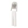 Conjunto de Yoga de Alta Gama para Mujer, Top de Malla Cruzado, Pantalones de Pierna Ancha Fluidos, Estilo Suave, Conjunto Versátil Fitness Casual