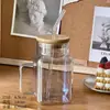 Ins cinturón viento mango vidrio cuadrado tapa bambú láser taza té de leche taza colorida mango taza pajilla té de frutas Taza