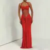 Otoño e Invierno 2024 Transfronterizo Nuevo Estilo Puro Lujoso Sexy Espalda Descubierta con Abertura Cuello Halter Efecto Adelgazante Estilo Ligeramente Maduro Vestido de Alta Gama