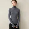 Camiseta base de malha feminina 100% cashmere puro com gola alta, macia e amiga da pele, sem costura, suéter pullover justo