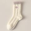 Calcetines de Peluche para Otoño e Invierno, Engrosados y Cálidos, de Longitud Media hasta la Pantorrilla, Lindos Corazones Bordados, Calcetines de Invierno para Dormir para Mujer