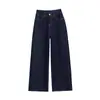 Antirrugas, sem rugas, elasticidade em quatro direções, caimento solto, jeans de perna larga fluido com zíperes YKK, resistente à cor, modelador, versátil, cor original, jeans de comprimento total