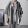 Camisa de Verano para Hombre Estilo Ins Hong Kong Estilo Japonés Estilo con Capucha Manga Tres Cuartos Top Fino Suelto Popular Camisa de Calle Chaqueta