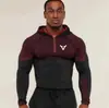 Ropa Deportiva para Hombre con Media Cremallera, Capucha, Ajustada, Dos Tonos, Bloques de Color, Transpirable, Secado Rápido, Corte Delgado, Elástica, para Entrenamiento Físico