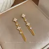 Brincos de franja com zircônia banhados a ouro 18k real, luxo leve, de alta qualidade, modernos e requintados, brincos versáteis de nicho para mulheres