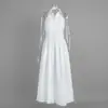 Vestido Transfronteiriço Estilo Europeu e Americano 2026 Primavera/Verão Novo Elegante Vestido de Trabalho com Gola Lapela, Ombro a Ombro, Costas Nuas, Longo com Decote Halter