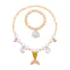 Collar de Sirena Transfronterizo para Niños, Pulsera Deslumbrante de Concha con Cola de Pez, Conjunto de Collar y Aretes, Accesorios de Princesa para Niñas