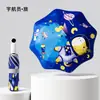 Paraguas Infantil de Astronauta Totalmente Automático Esquinas Redondeadas Plegable Antirrebote Para Lluvia o Sol Doble Uso para Niños y Niñas Estudiantes que Van a la Escuela