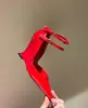 Sapatos de Salto Alto Apontados de Boca Rasa para Mulheres, Salto Anabela, Estilo Tendência Primavera 2026 Passarela, Tira com Fivela, Couro Envernizado, Salto Alto Vermelho