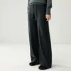 Pantalones rectos de cachemirilla con cinturón para mujer, de cintura alta, adelgazantes, de pierna ancha, fluidos, tejido de lana, pantalones casuales de moda para usar sobre otras prendas