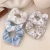 Tela Azul Sal Marina Cuadros de Lunares Florales Goma para el Cabello Dulce Versátil Cuerda para el Cabello Accesorio para el Cabello