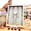 Placa Quadrada de Madeira para Assinaturas de Casamento Transfronteiriça Coração de Madeira Criativo para Bênçãos de Casamento Decoração de Casamento em Forma de Coração Livro de Mensagens para Convidados