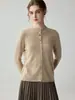 Nueva colección de otoño e invierno: suéter de punto de cachemira pura para mujer, cuello redondo, dobladillo enrollado, estilo cárdigan, abrigo cálido, corte ajustado, favorecedor, elegante y versátil