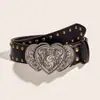 Cinturón de Vaquero Occidental Hottie Heart Estilo Retro Americano con Remaches Empalmados Estilo Punk Cinturón de Cintura Diseño de Nicho Cinturón
