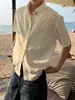 Camisa de Manga Corta Rayada Estilo Vacacional Muy Elegante para Hombre, Verano Delgado Holgado Casual para Viajero Camisa Chaqueta con Cuello