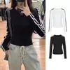 Camiseta de Manga Larga Rayada Chic de Costilla de Seda de Hielo Cangrejo Wubi para Mujer, Top de Capa Interior Ajustado Raglán Otoño/Invierno