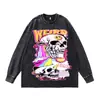Sudadera Redonda Estampado de Araña Transfronteriza High Street Hip-Hop Oversize Holgada Lavada Desgastada Algodón Puro Peso Pesado 280g