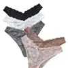 Ropa Interior Fina para Mujer de Tiro Bajo Levanta Glúteos con Encaje en Forma de V Sexy Alta Elasticidad Transpirable Cómodo de Color Sólido Calzones para Mujer Venta al por Mayor