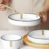 Tigelas de arroz de cerâmica americanas frequentemente usam tigelas listradas verticais nórdicas, tigelas de arroz, tigelas de sopa, cor sólida, simples, branco puro, linha preta, tigelas domésticas