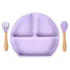 En Stock Vajilla Infantil Compartimentada Tazón de Silicona con Ventosa para Bebé Cuchara para Bebé Plato de Silicona con Popote Integrado