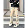 Estilo Retro Vibe High Street Americano Jeans com Design Desgastado para Homens e Mulheres Ins Marca Tendência Calças Longas Retas Largas