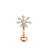Piercing de Umbigo de Aço Inoxidável Transfronteiriço em Formato de T com Flor Borboleta Incrustada de Zircônia Moda Tendência Joias para Piercing Atacado