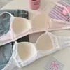 Sutiã Canelado Fino Estilo Japonês com Ursinho e Flores para Mulheres com Pouco Seio, Push-Up, Sem Aro, Suporte Lateral, Sutiã Anti-Queda