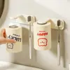 Estante Magnético para Cepillos de Dientes Montado en la Pared Portacepillos Sin Taladro Vaso para Cepillarse Boca Abajo Vaso de Plástico para Enjuague Bucal Set de Cepillos de Dientes