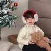 Atmósfera Navideña~Ins Coreano Otoño e Invierno Cálido Rojo Festivo Año Nuevo Orejeras Niños Cordones Protección Auditiva Bufanda para el Cuello Tendencia