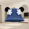 Nuevo sombrero de pescador para mujer con diseño de caricatura de Mickey, sombrero de estudiante lindo y divertido, versión coreana con orejas, sombrero tipo cubo versátil y moderno