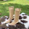 Botas de Caña Alta con Tacón Grueso de Gamuza Estilo Retro Francés para Mujer 2026 Primavera/Otoño Nuevo Estilo Hebilla Moda Versátil Botas de Moda