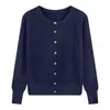 Cárdigan suéter de punto para mujer, estilo coreano, morado suave, cuello redondo, corte holgado, vintage, casual, top de punto