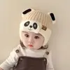 Gorro de Lana para Bebé Otoño e Invierno Protección para las Orejas Lindo Tejido para Bebé Otoño e Invierno Niña Panda Gorro Cálido de Lana Cubreorejas