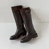 Piernas Largas 2026 Otoño Punta Redonda Sin Cordones Caña Alta Botas de Montar para Mujer Versátiles Merade Tacón Medio Caña Alta Botas Vaqueras