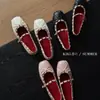 Zapatos Mary Jane Mollykiki con Tachuelas, Pliegues de Ballet, Lazo, Correa Única, Boca Baja, Tacón Bajo, Planos Estilo Hada