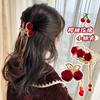 Pinza para coleta alta de rosa, artefacto fijo, borla, alto valor de color, flor flocada, temperamento, pasador para el cabello versátil, pasador para el cabello coreano