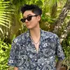 Camisa Hawaiana Floral de Manga Corta con Cuello Cubano Estilo Tailandés Hong Kong para Hombre, Elegante Camisa Casual Holgada